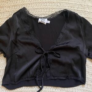(SOLD) DO NOT PURCHASE Princess Polly black satin and lace tie front crop top